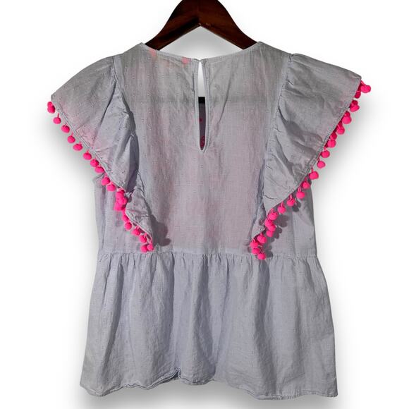 Lilly Pulitzer Embroidered Peplum Top Boho Pom Pom Flutter Sleeve XS - Picture 4 of 12